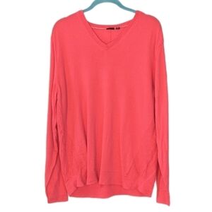 Hugo Boss v neck thin knit shirt sweater virgin wool rose red size XXL B6
